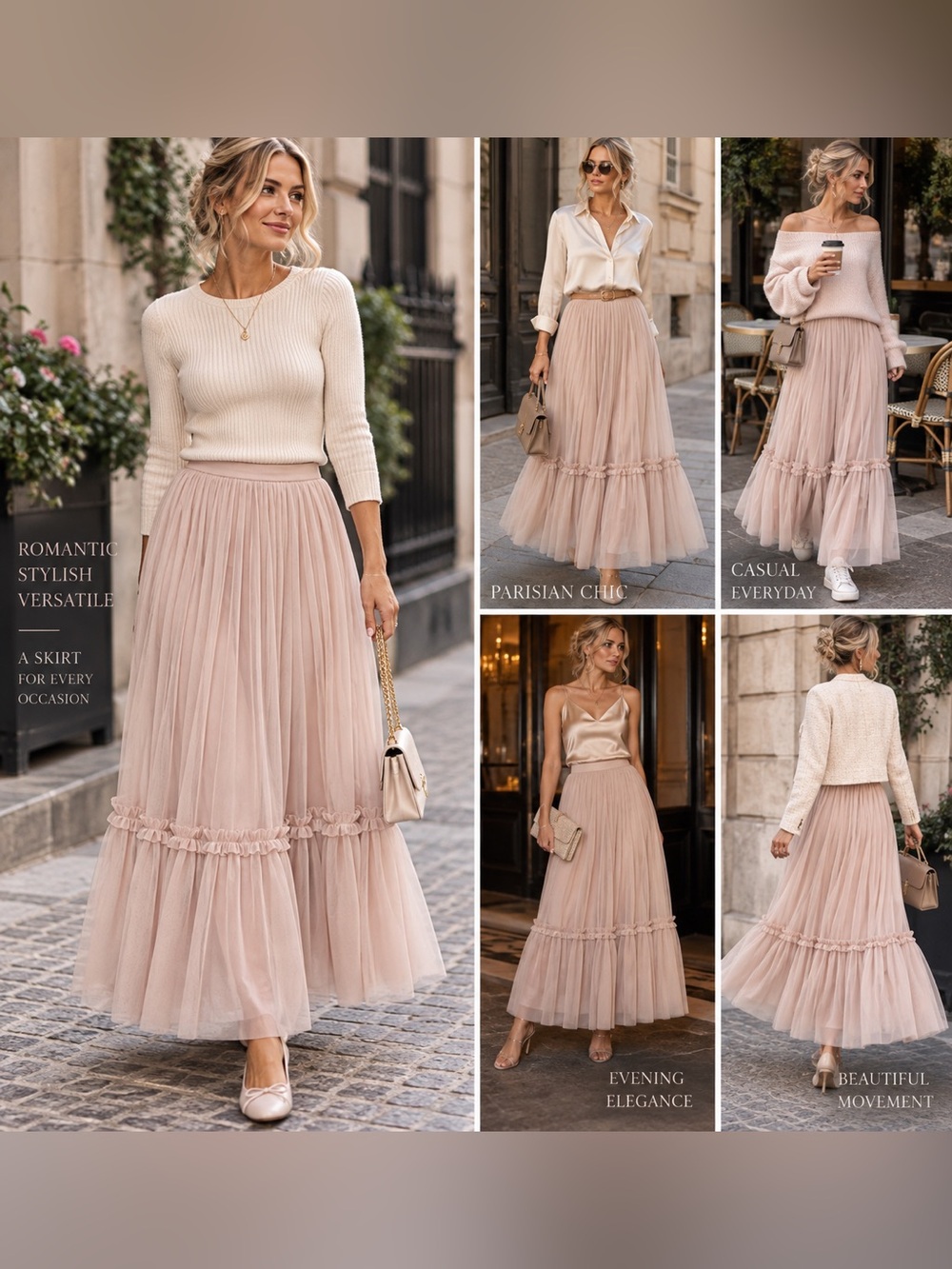 Chiffon Ruffle Tiered Maxi Skirt - Blush